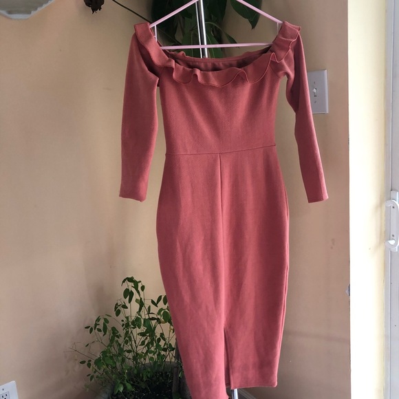 Mauve Frill Dress Boohoo - Picture 2 of 3